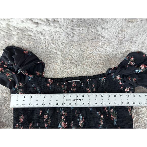 Reformation Plus Size 3X Dark Floral Midi Smocked Dress Black Long Sleeve - Picture 4 of 10